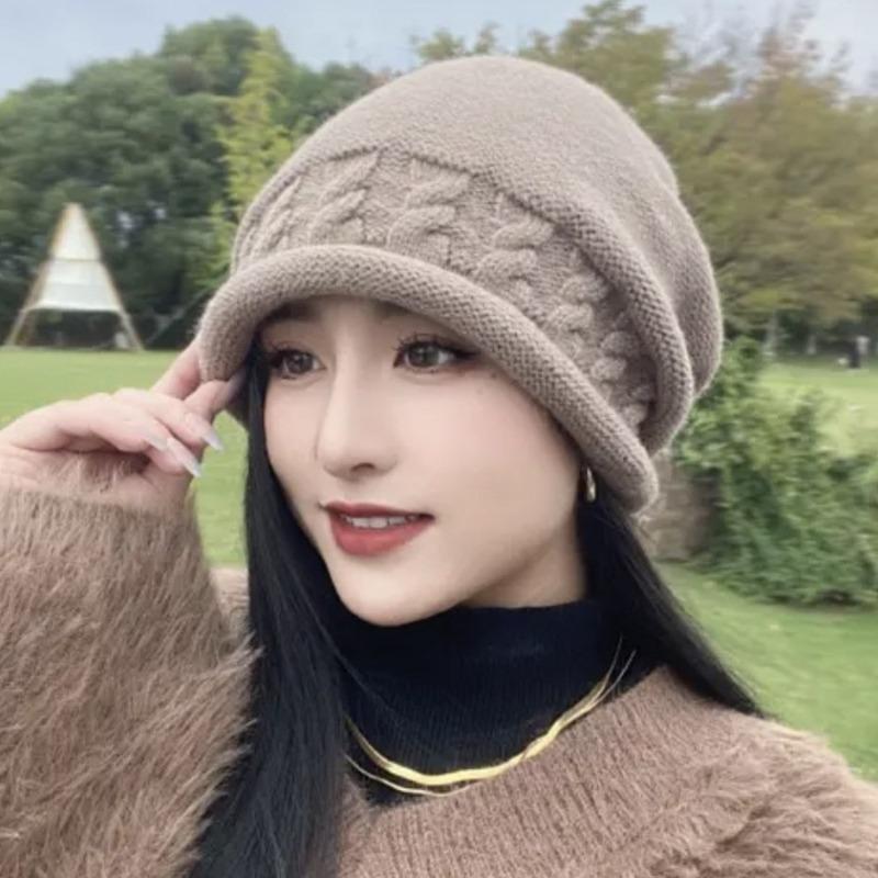 Autumn and Winter Hats, Twist Drawstrings, Stacking Hats, Women's Crimped Warm Confinement Hats, Big Head Circumference, Small Knitted Cold Hats