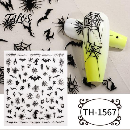 Self Adhesive Nail Decorations for Women 6 Sheets Halloween Stickers Women, Pumpkin Ghost Bat Skull Decals Manicure Decoration Decals, Art Accessories