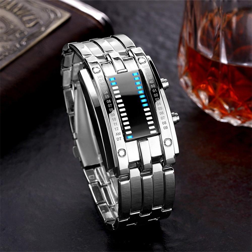 fashion sports watch popular luxury  men women creative binary watch led couple stainless steel watch