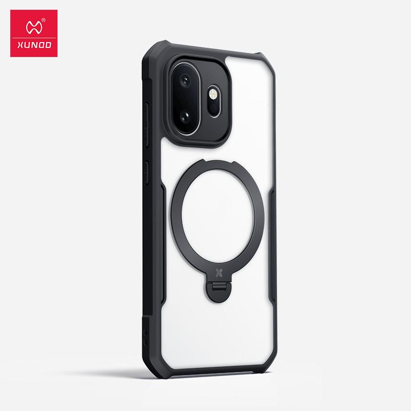 For OnePlus 15T Case 1+ 15T XUNDD Casing Frosted Transparent Cover Shockproof Protective Cases With Rotatable Magnetic Holder Stand