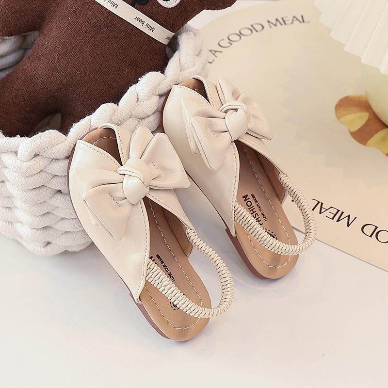 Toddler Girls Fish Mouth Sandals with Big Bow  New Summer Kids Vacation Beach Sandals Non-slip Simple Princess Girls Party