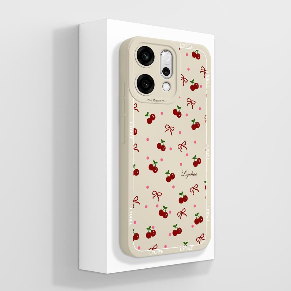 

Case For Oppo Reno 14 13 12 FS 11 10 Pro 14F 13F 12F Cute Cherry Phone Back Cover Lens Protection Soft Liquid Silicone Fundas OppoReno12Pro-Global