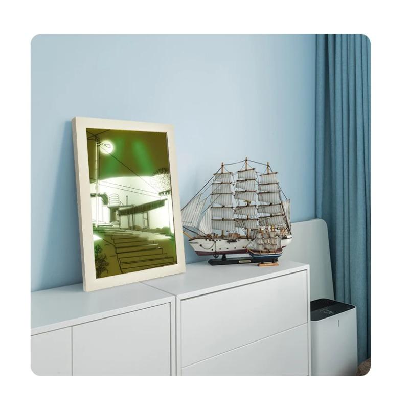 Beautiful LED Light Painting Indoor Sunlight Window Wooden Photo Light Dimming Wall Artwork Table Lamp Home Decor Night Lamp