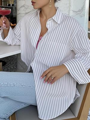 Summer 2025 Women's Casual Striped Long-Sleeve Shirt