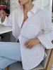 Summer 2025 Women's Casual Striped Long-Sleeve Shirt