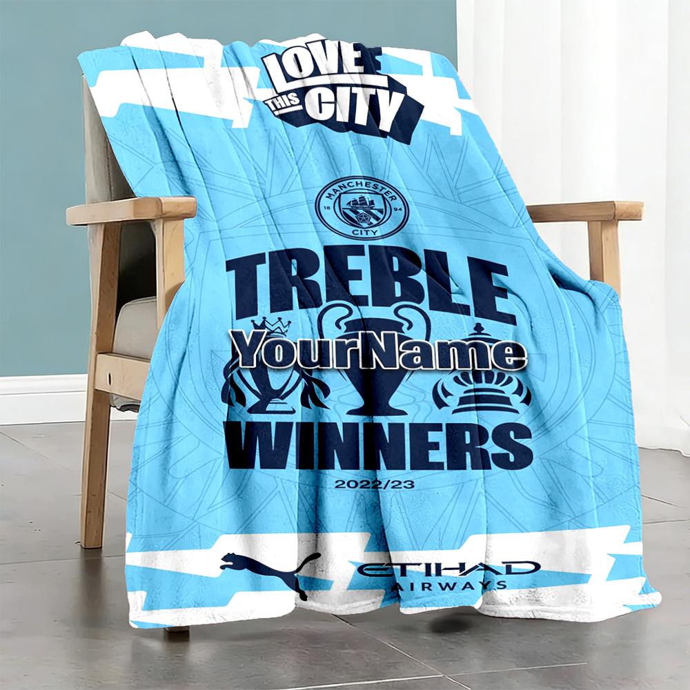 Manchester City Customize Your Name Blanket Multi-purpose Customizable Blanket Ultra-Soft Suitable for Chair Bedding Bed Nap for All Occasions