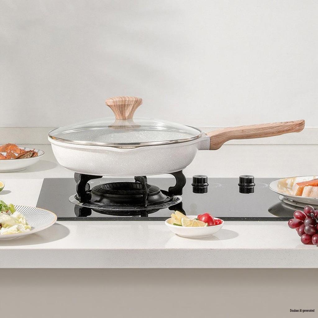 Maifan Stone Non-Stick Shallow Frying Pan, Flat-Bottomed, Oil-Free, Die-Cast, Multi-Stove Compatible for Household Use.