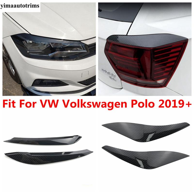 Front Rear Tail Lamp Light Eyebrow Eyelid Strip Cover Trim For VW Volkswagen Polo  -  Black / Carbon Fiber Accessories
