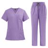 Unisex V-Neck Medical Work Scrub Suit with Pockets and Straight-Leg Pants