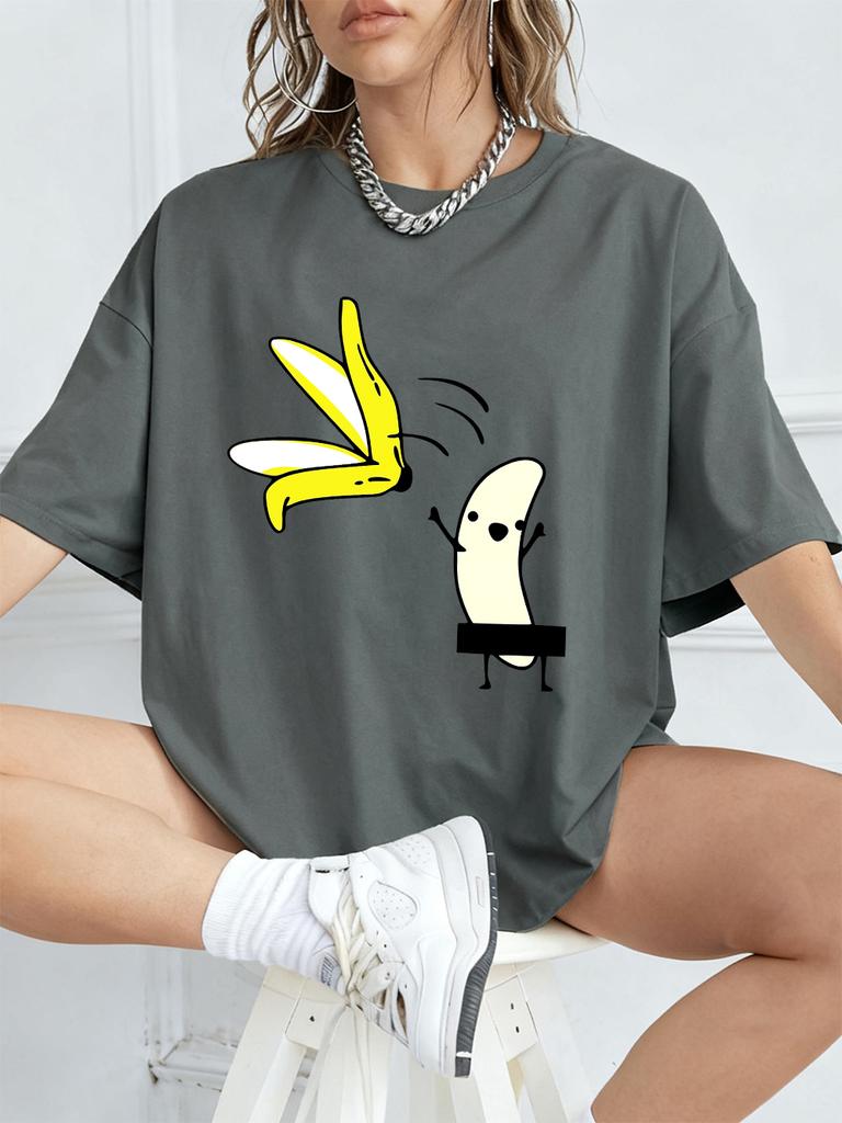 Cartoon Banana Dancing Prints TShirts Womens Cotton Summer Short Sleeve Tops Comfortable Loose ONeck T Shirt Casual Clothes