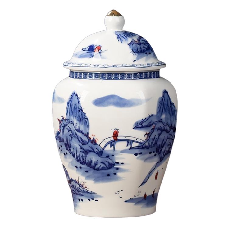 

Premium Glazed Ceramic Tea Jar Featuring Dateless Blue Print Doubles As Fascinating Countertop Display Piece
