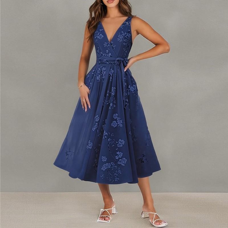 Women s Dress European American Elegant Lacing Waist V-neck S