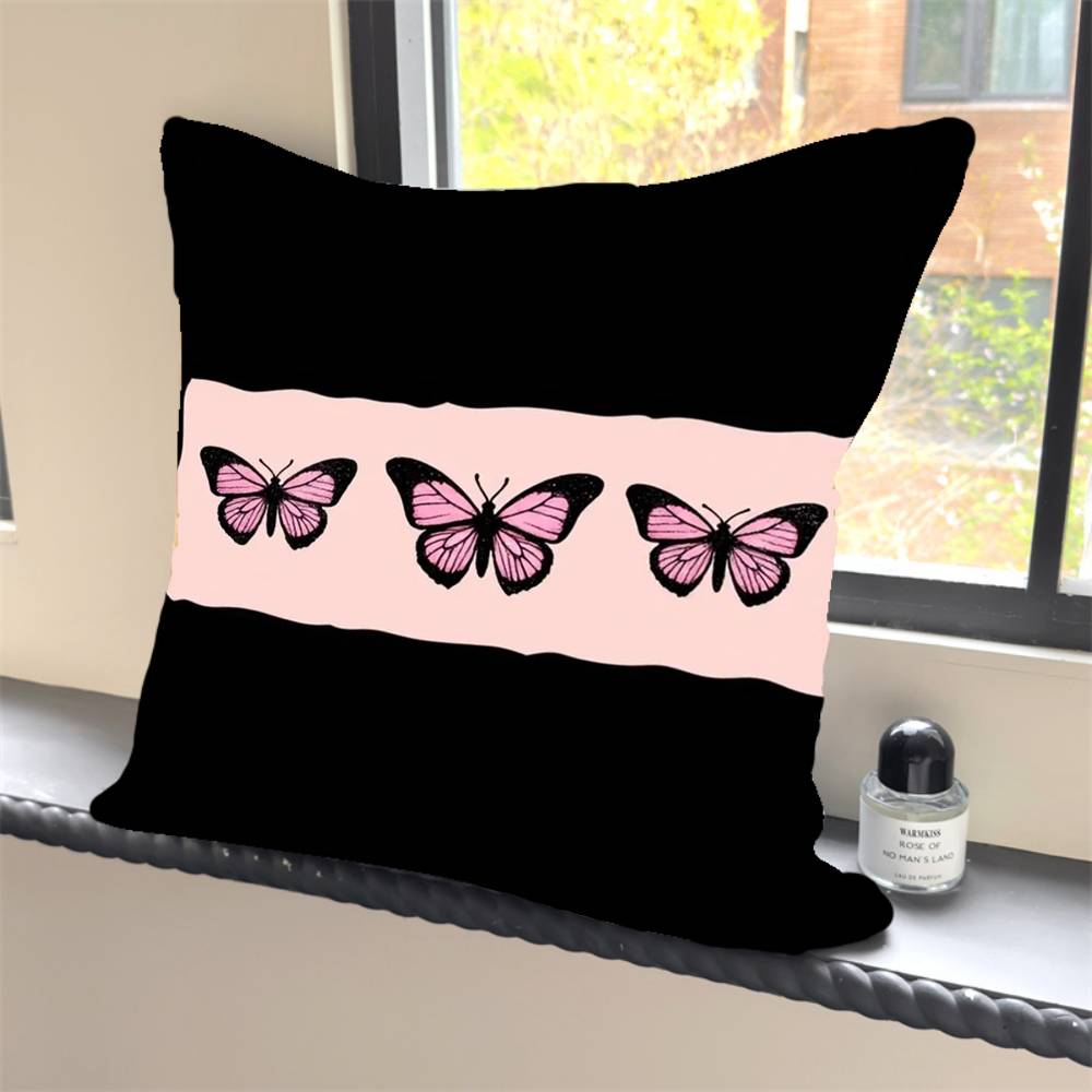 1PC Luxury Pink Cute Butterfly Pillow Case Square  Bedroom Sofa Leisure Comfort Cushion Car Home Decoration Pillowcase 40x40