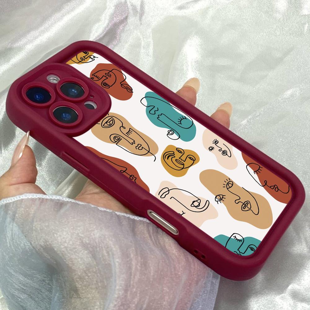 JT3 Abstract Faces One Line Drawing Phone for for iPhone 17 16 Pro Max Samsung S26 Ultra A17 A26 A07 Xiaomi Redmi Note 14 Pro Plus Soft TPU Case Cover