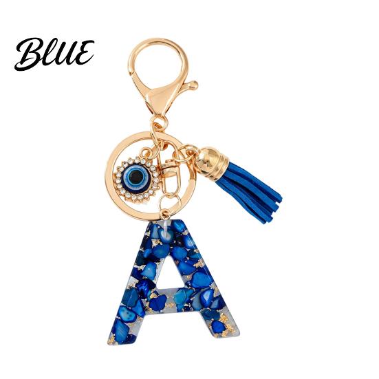 Keychain Charm Blue Series Pendant Initial Letter Key Chain with Eyes Pendant Tassel
