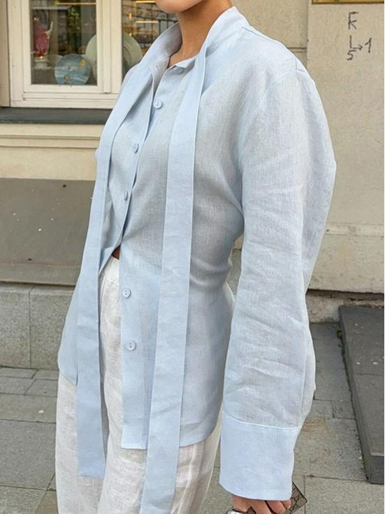 Elegant Women's Lace-Up Woven Shirt - Spring/Autumn French Casual Style