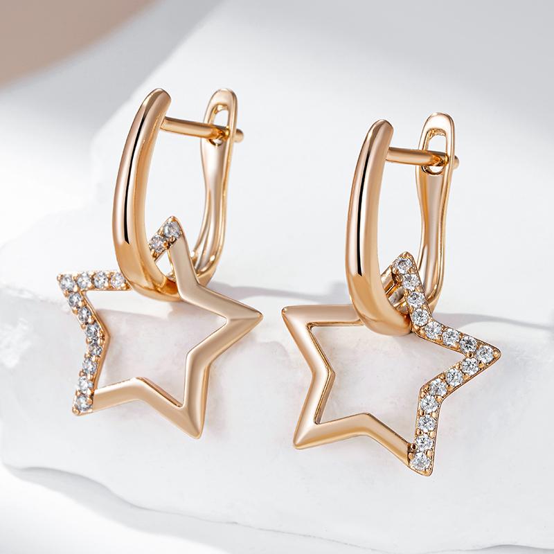 Fashion Glossy  Gold Color Star Dangle Earrings For Women Paved Natural Zircon Accessories Daily Fine Jewelry