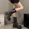 Black Martin boots women's 2025 new autumn single boots retro British style thick-soled heightening western cowboy short boots