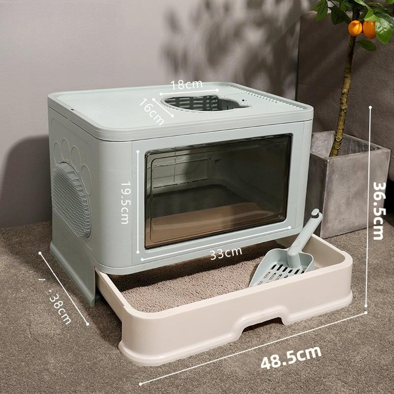 

Folding Cat Litter Box Fully Enclosed Splash-proof Kitty Sandbox Deodorant Cat Toilet Tray Cleaning Cat Bedpans Pet Products зелёный