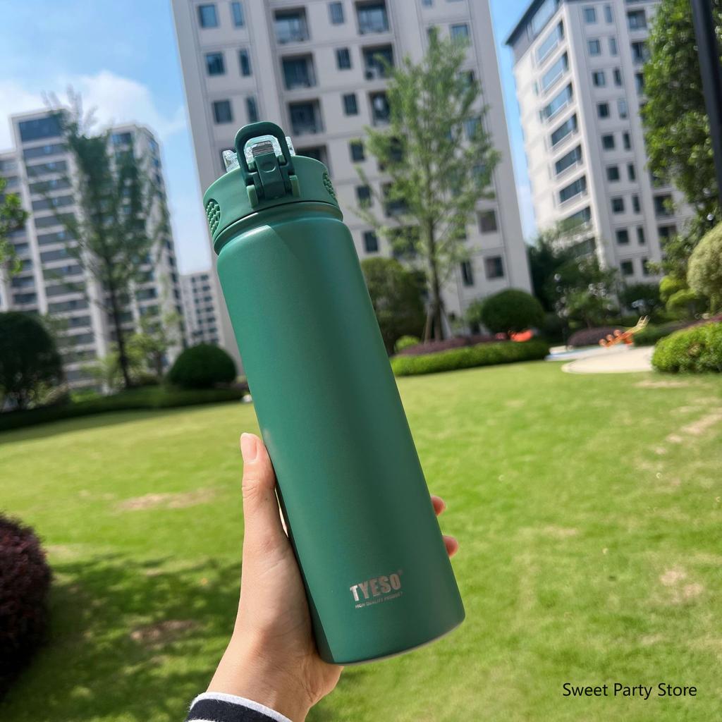 Tyeso 600/750ML Stainless Steel Vacuum Flask With Straw Car Thermal Cup Sports Water Bottle Travel Insulated Cup Thermal Mug