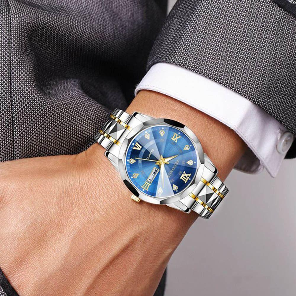 Steel Strap Double Calendar Waterproof Waterproof Casual Round Dial  Daily Use
