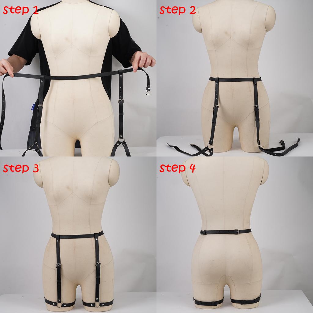 Damen Mode Harness Bein-Harness PU-Leder Verstellbar Nieten-Dekor Oberschenkel-Strumpfband Gothic Harness Bondage-Dessous