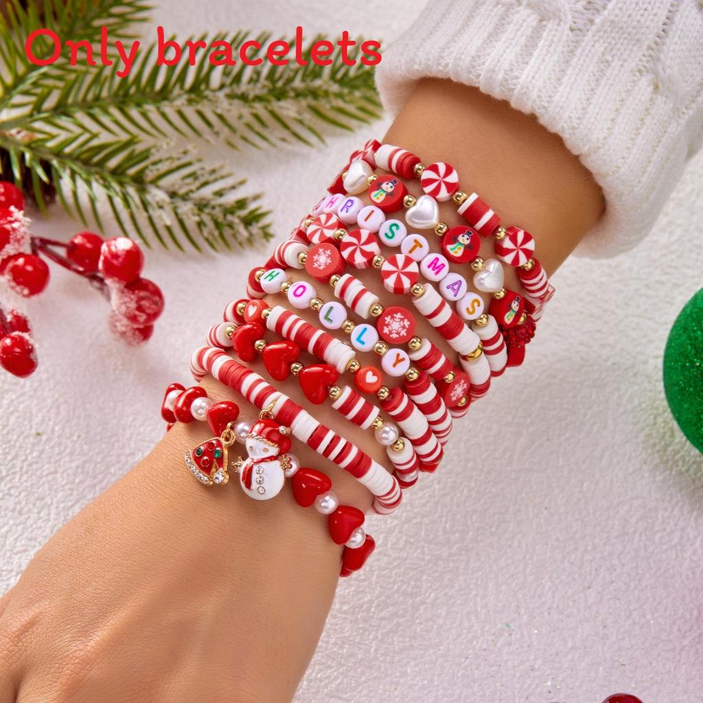 Holiday Christmas Snowman Santa Character Multilayer Beaded Wristband Gift Set For Celebrations