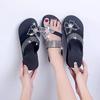 2024 Summer Women's Silver Rhinestone Flat Heel Sandals Bling Diamond Narrow Band Flip Flops Beach Casual Slippers Women