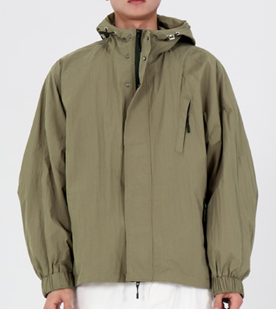 Button Seoul Air Shell Hoodie Windbreaker (Khaki Grey)