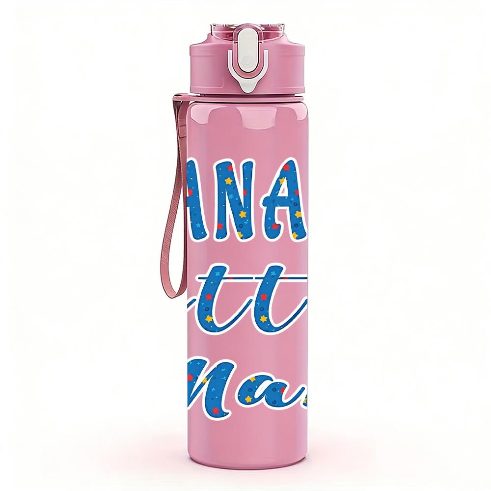 1PC Nana's Little Man Script Text 750ml Color Plastic Water Bottle Leakproof Flip Straw Lid For Sports Office Home Use