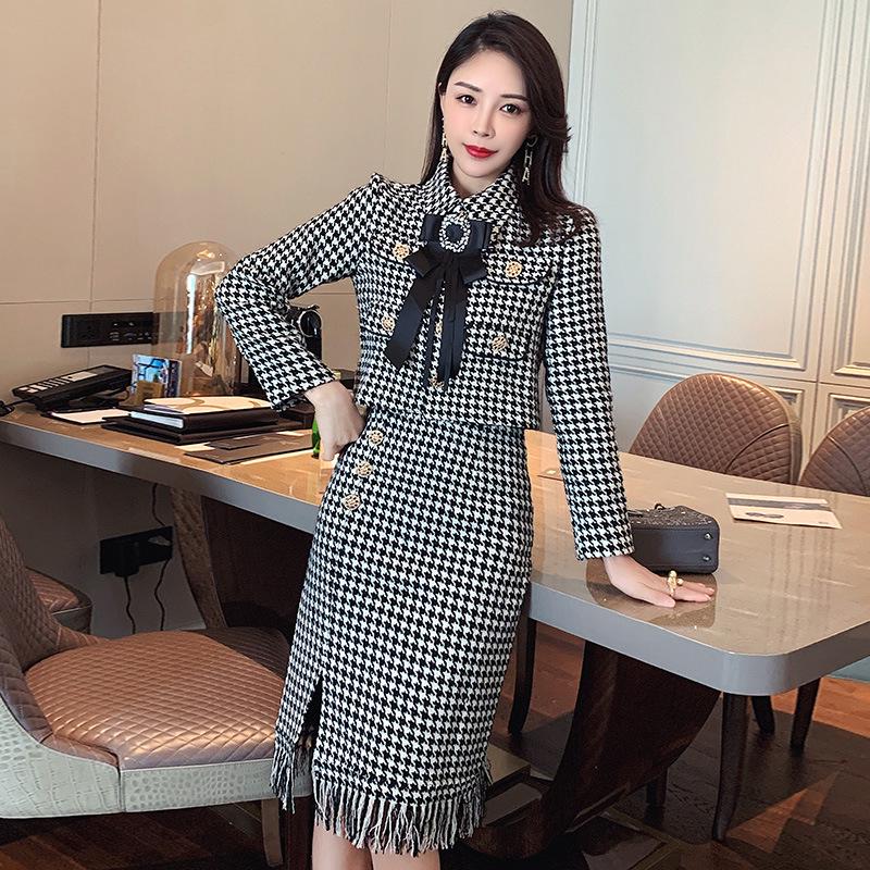 2021 Spring Houndstooth Skirt Suit: Chic Xiaoxiang Celebrity Style, Slim Fit for Women