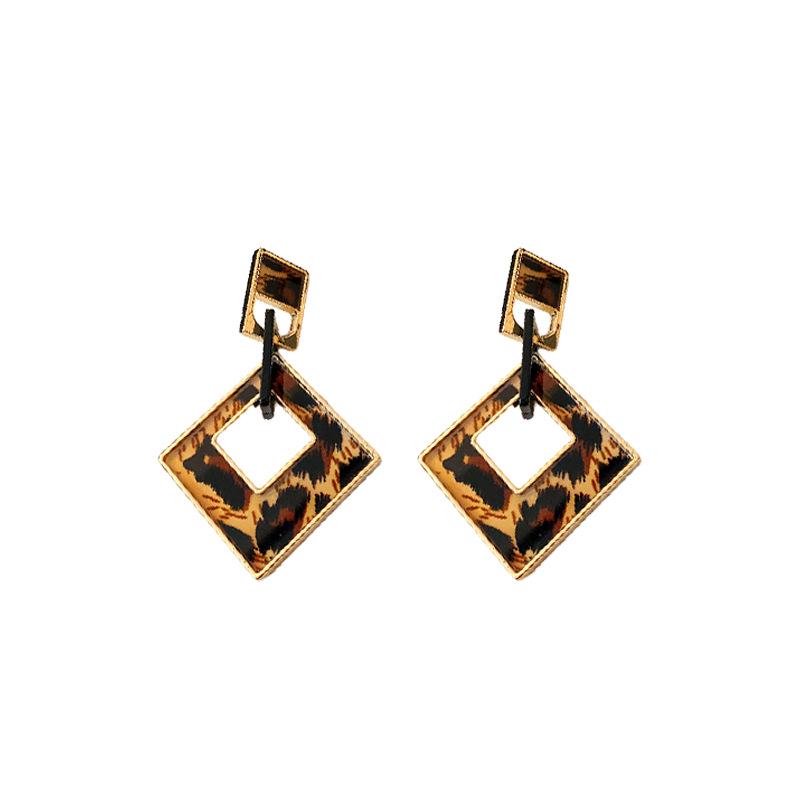 Silver Needle Rhombus Leopard Print Earrings - Retro Design Dangle Earrings, Light Luxury and Versatile