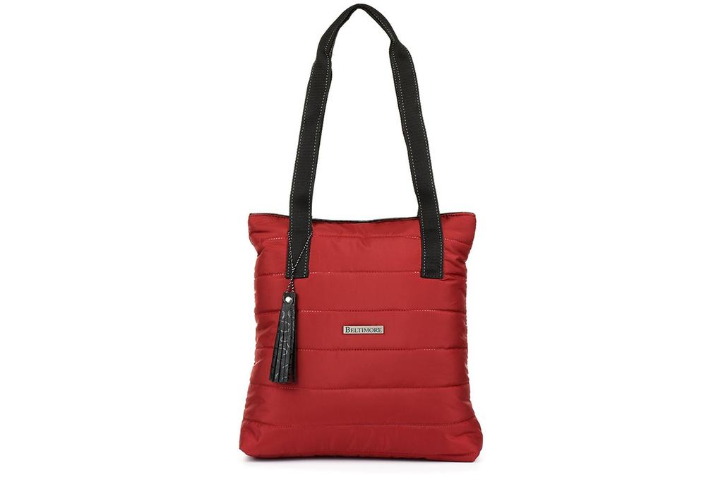 Bordowa Damska Torebka Pikowana Oryginalna A4 Sportowa Frędzel W90