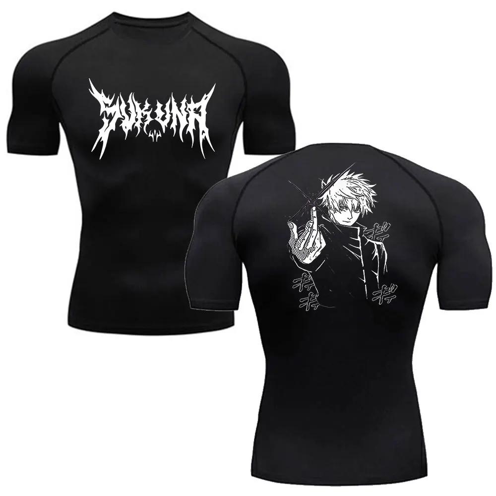 Anime Jujutsu Kaisen Compression Shirt Men Fitness Gym Sport Running T-Shirt Rashgard Tops Tee Quick Dry Short Sleeve T-Shirt