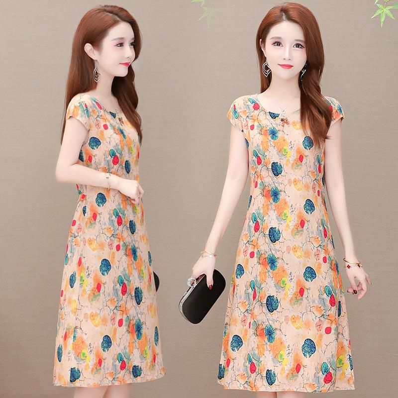 Letní dámské bavlněné šaty velké velikosti Šaty s volným páskem pro matku