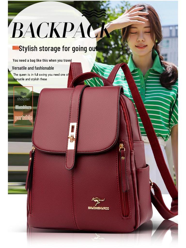 2025 Women's Versatile Korean Style Soft Leather Backpack - Large Capacity, Simple Design