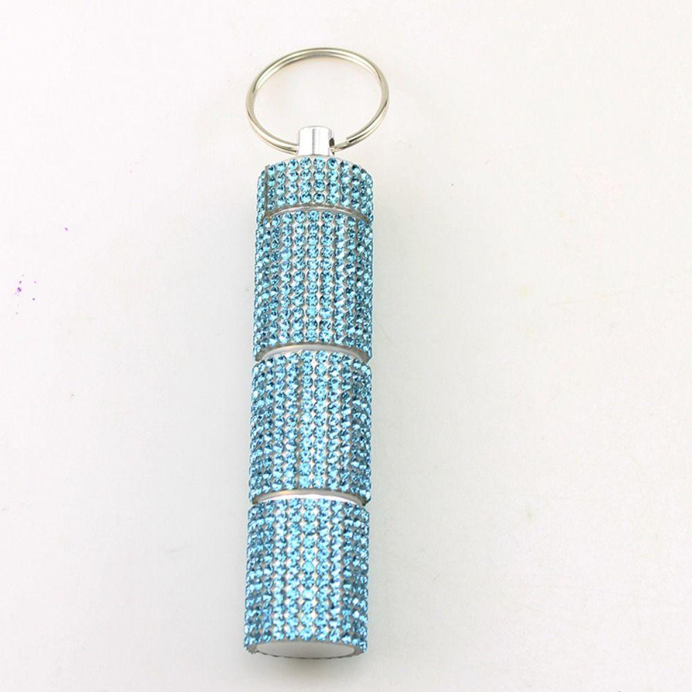 Rhinestone Shiny Pill Case Keychain Mini Waterproof Cute Pill Storage Box Key Ring Portable Organizer Bottle Pendant Hiking