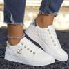 Ladies Casual Embroidery Thread Round Head Lace-Up Versatile Casual Little White Shoes Fashionable And Lightweight Board Shoes, Women Shoes, Sneakers