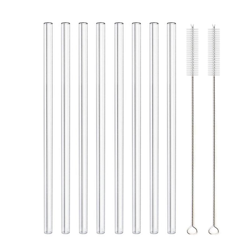 High Borosilicate Glass Straws Eco Friendly Reusable Drinking Straw for Smoothies Cocktails Bar Accessories Straws with Brushes