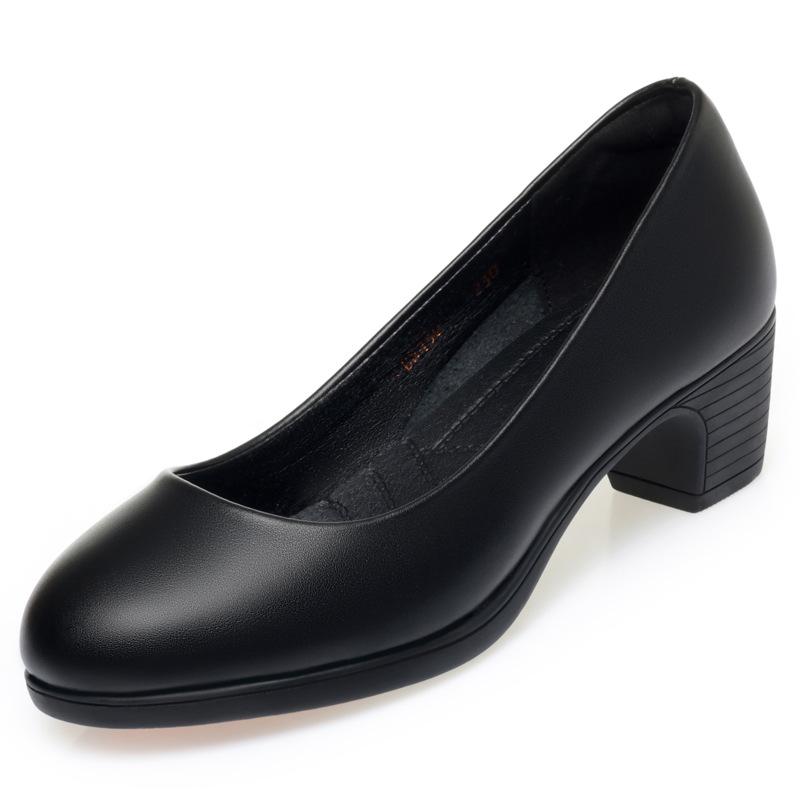 Stewardess Work Shoes Black Women's Leather Shoes Thick Heel Work Women's Shoes Soft Sole Comfortable Career Interview Shoes