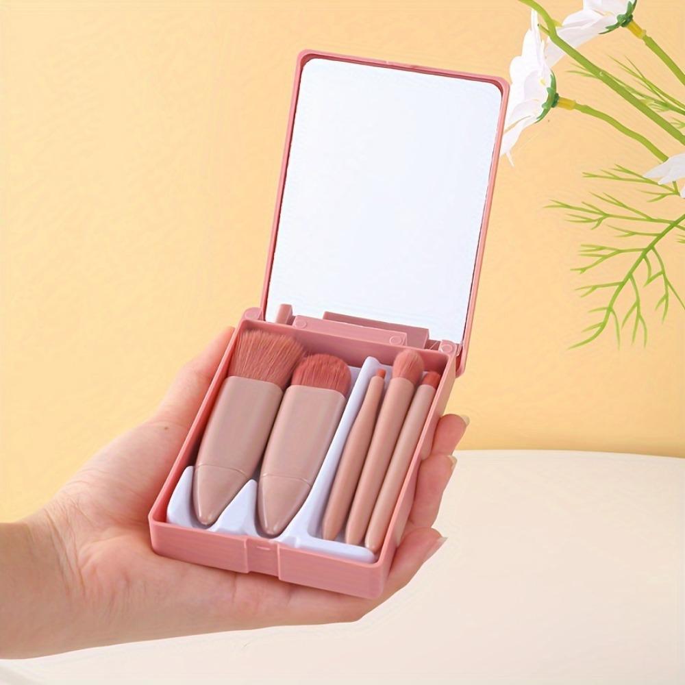 5-pack mini travel portable box with mirror makeup brush set loose powder brush foundation brush eye shadow brush lip blending brush