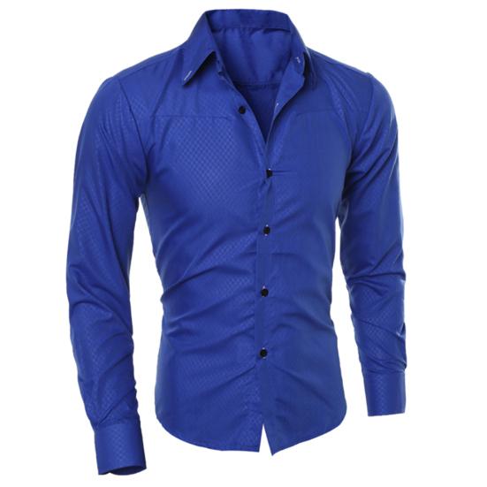 Men Fashion Solid Color Turn Down Collar Long Sleeve Slim Fit Blouse Shirt Top