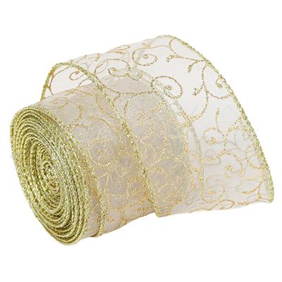 Charming Glitter Ribbon 2 5 Inch Wide Organza Sheer with Attractive Gold Swirl for Creative Projects and Celebrations