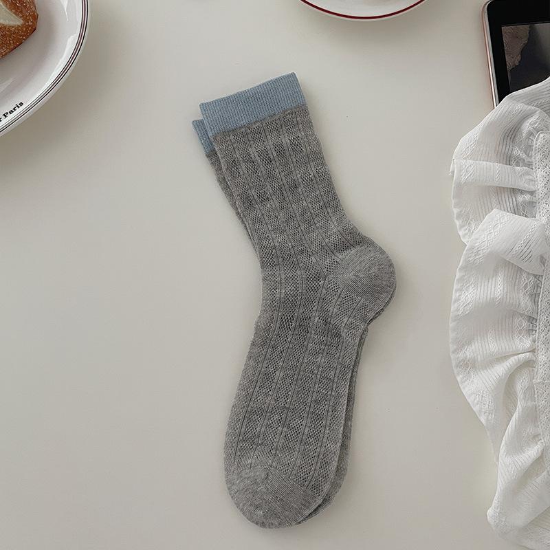 Female Summer Thin Style All Build Mesh Hollow Out Breathable Collar Color Without Bone In The Tube Pile Pile Cotton Socks