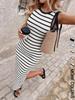 In-Stock New European & American Striped Spring Dress with Round Neck