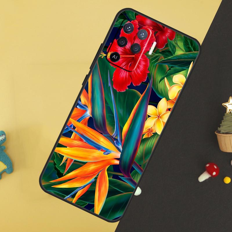 Tropical Paradise Hawaiian Flower Case For Oppo A96 A76 A16 A17 A57 A60 A40 A80 A18 A38 A58 A78 A98 A15 A54 A74 A94 A6 A5 Pro