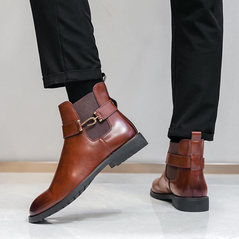 Herren British Style Leder Slipper Stiefel - Große Größe 46, Business Casual, Herbst/Winter Mode