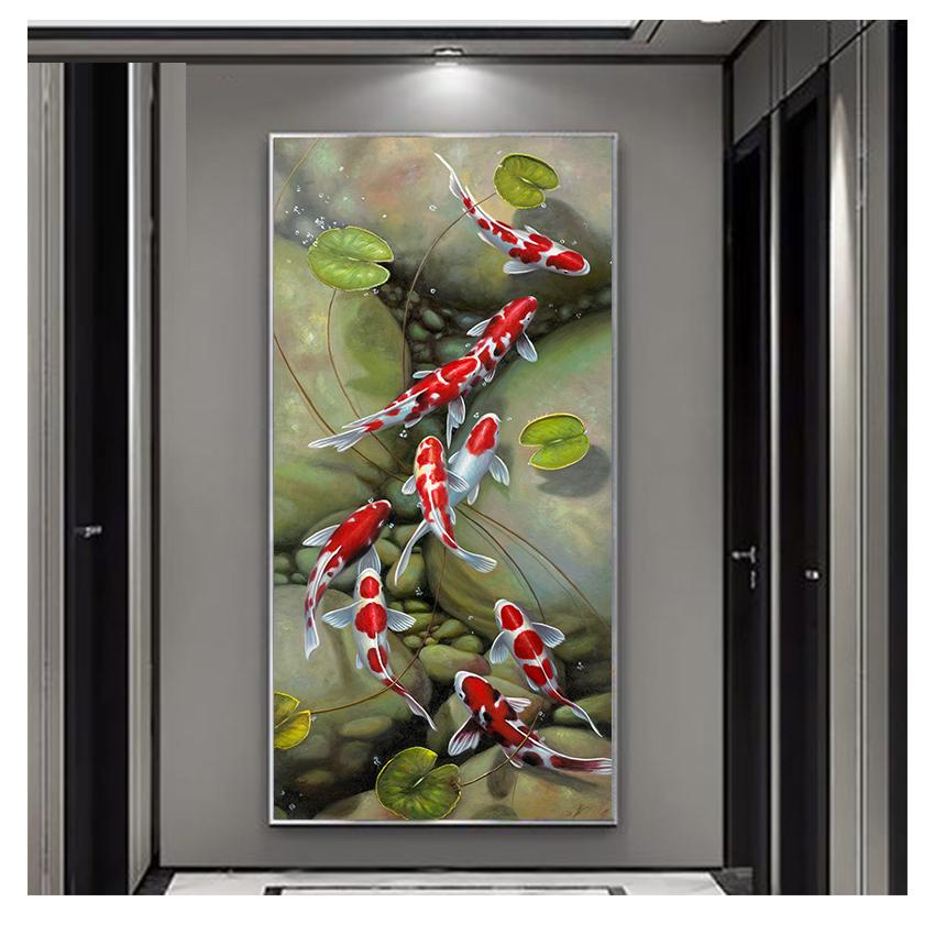 Nine Red Koi Landscape Oil Painting Canvas Poster Home Decor Modern Wall Art Picture HD Print Interior Decoration Printmaking