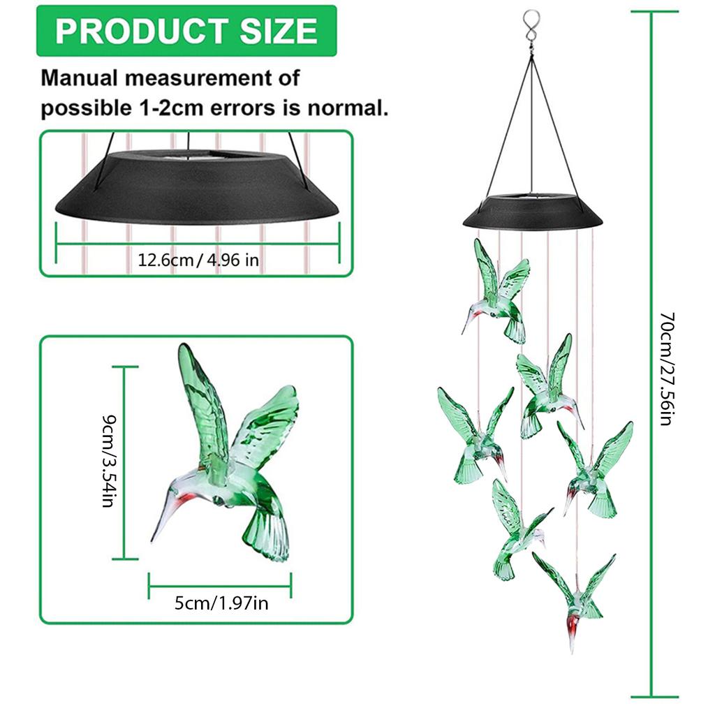 Solar Kolibri Windspiele Farbwechselndes LED-Licht für Terrassen und Hofdekorationen Wasserdichtes Landschafts-Hängeornament