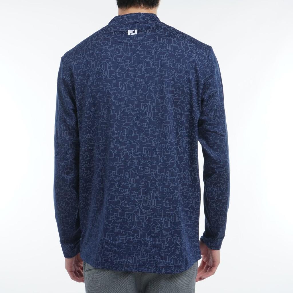 FootJoy Men's Brushed Scottish Print Long Sleeve Mock Neck Shirt, Navy, Size M (FJ-F24-S17, 32103-M)